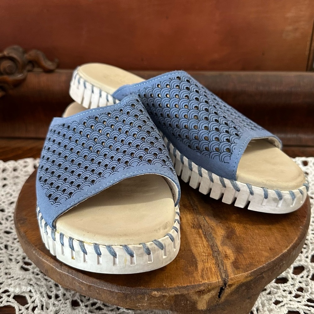 ⭐️⭐️ Ilse Jacobsen Tulip Open Toe Slide slip on blue shoes sz 40 US 9.5 or 10